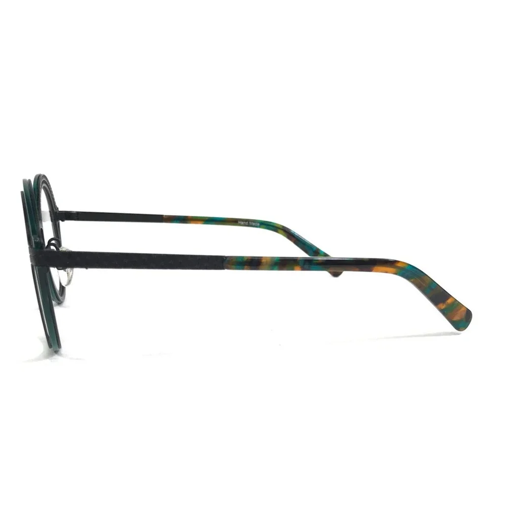 Boz Eyeglasses Frames ITZA 4000 Black Clear Green Round Full Rim 48-21-140